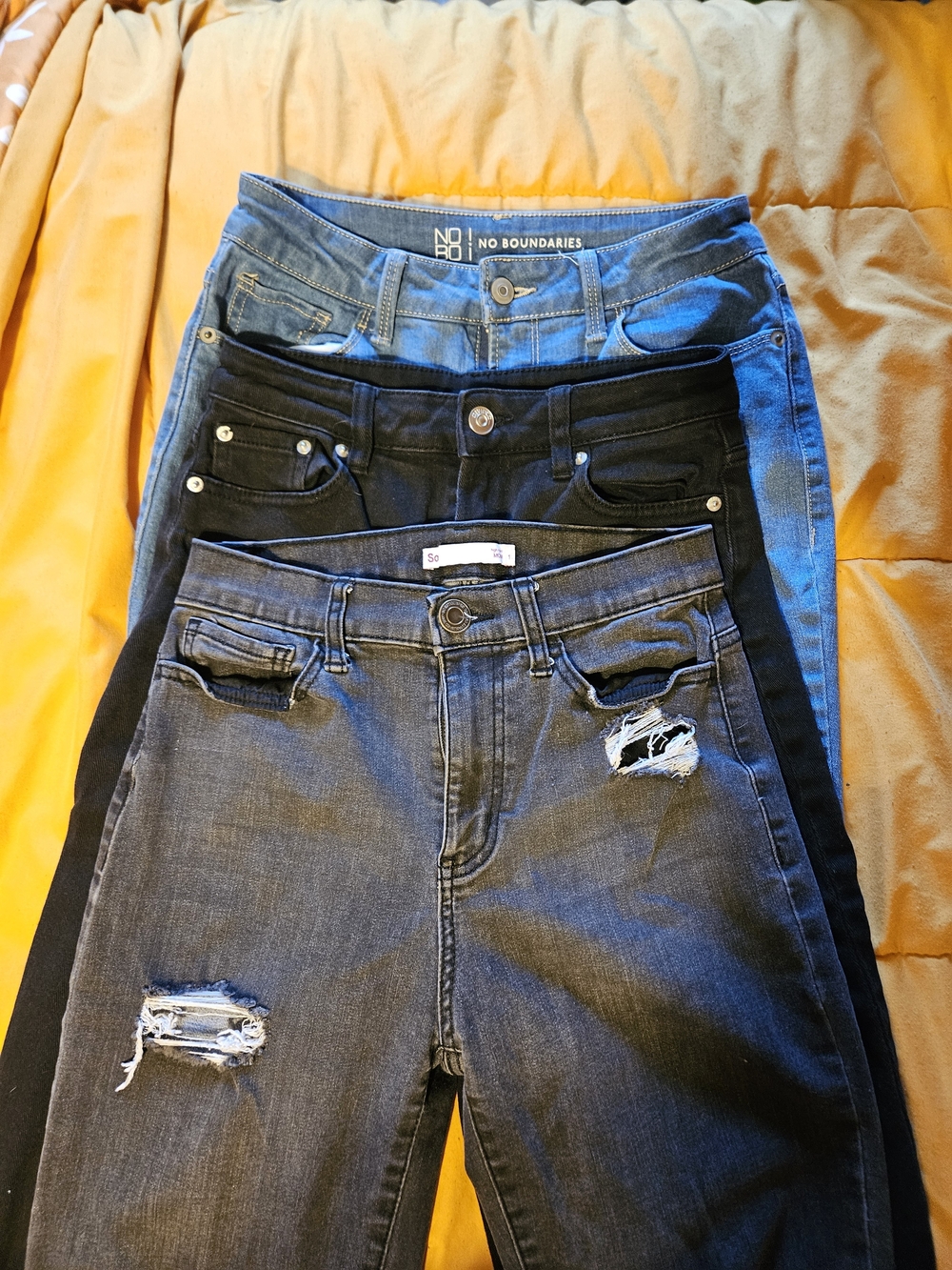 Set Of Three Women’s Distressed Blue & Black Denim Jeans